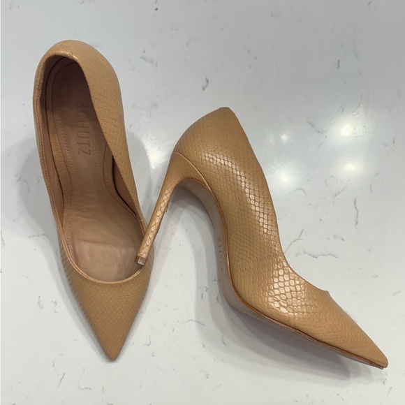 SCHUTZ Tan Textured Pointed-Toe Heels - Picture 1 of 4